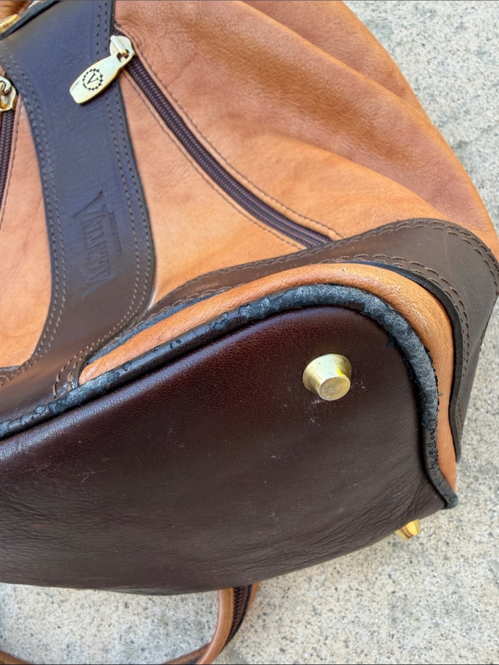 Valentina Cognac Tan & Brown Leather Two Tone Backpack Purse - Picture 8 of 12
